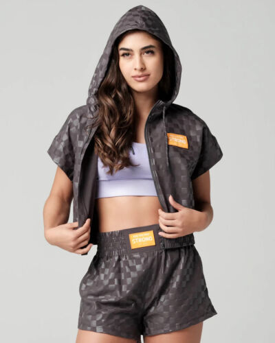 Zumba Wear Bring Your Power Short Sleeve ZipUp Hoodie Dark Charcoal Women Medium