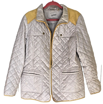 ESPRIT Women s Slim Quilted Puffer Jacket sz Large Silver Yellow shows wear