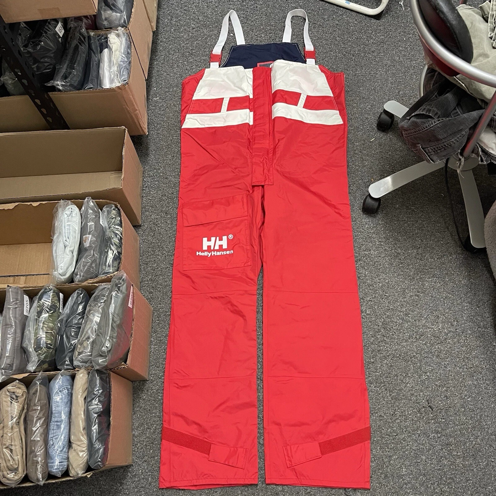 Helly Hansen Men's Ægir Ocean Fishing Bibs Size Large Waterproof Red White