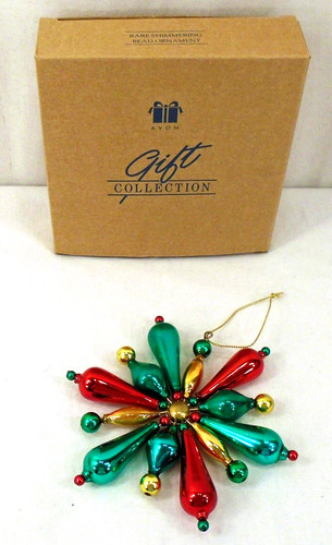 Vintage Avon Rare Shimmering Glass Bead Snowflake Christmas Ornament 5.5"