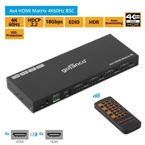 gofanco 4K 4x4 HDMI Matrix Switch – Up to 4K 60Hz (Matrix44HD2-BSC) - Afbeelding 2 van 9