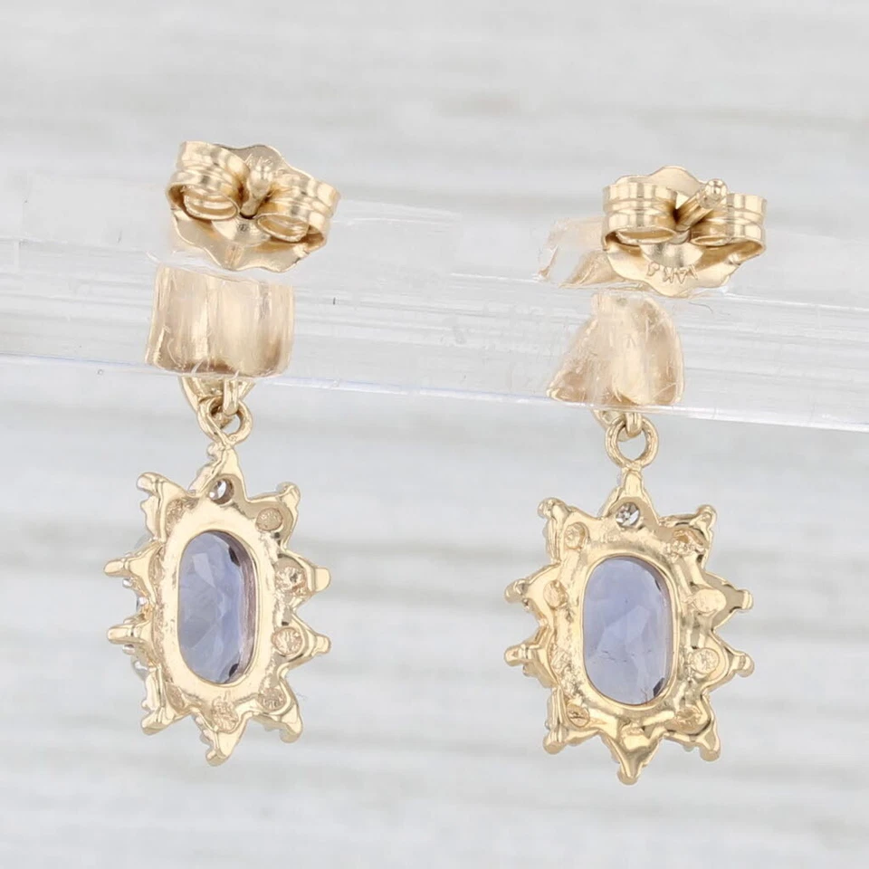 0.59ctw Blue Iolite Diamond Drop Earrings 14k Yellow Gold - Image 3 of 4