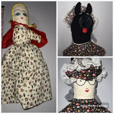 Little Red Riding Hood Grandma Wolf 3 in 1 Cloth Topsy Turvy Story Doll Vtg 22 