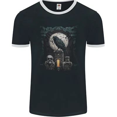 Gothic Schädel Und Krähe Mit Bogen Und Mond Herren Ringer Maglietta Fotl - Bild 1 von 2