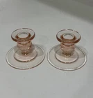 Pair of Pink Federal Depression Glass Candle Holders -3.75in X 2.5in