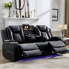 Power Reclining Sofa 0 Gravity w/ Wireless Charger, LED Floor Lights, Read