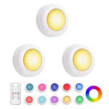 LED Puck Lights,16 Color Changeable Wireless LED Cabinet Lights,Battery 3 Pack