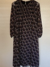 Ann Taylor Black Floral Pintucked Dress Size S