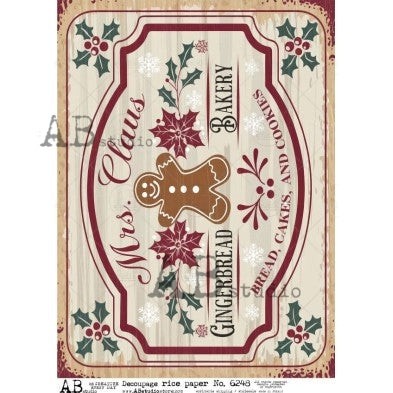 Gingerbread Bakery | A4 Rice Paper | Paper for Decoupage | AB Studios