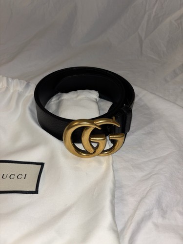 Gucci Belt Black GG Marmont Leather Brass Buckle Pebbled Men Sz 90/36 Authentic