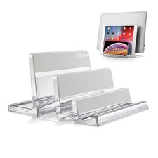 Vertical Laptop Stand 3-Slot Acrylic Holder Desk Space Saving MacBook Tablet