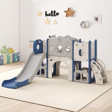 8 in 1 Toddler Slide Set - Kids Slide with Basketball Hoop Playset for Kids