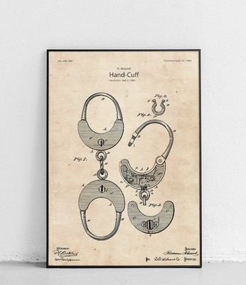 Handschellen Patentzeichnung Plakat Hermann Ahrend US226949A 1880