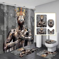 Black King Shower Curtain Set with Hooks, Powerful African American Praying M...