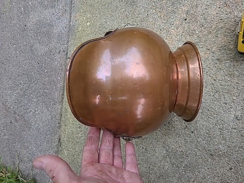 Vintage Copper & Brass Coal Ash Scuttle Bucket With Ceramic/Porcelain Handles - Picture 8 of 8