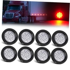 8Pcs 2.5" Red Round 13 LED Side Marker Lights Clearance Lights with Clear