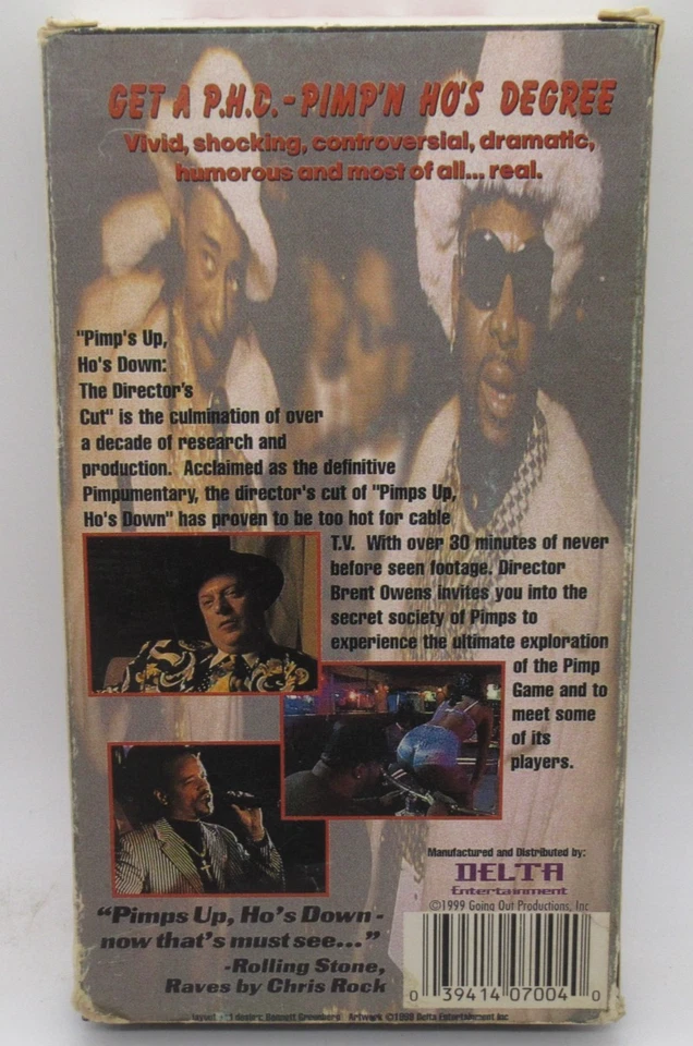 PIMPS UP, HO'S DOWN - DIRECTOR'S CUT VHS VIDEO PIMPUMENTARY, EXPLORE PIMP GAME - Image 2 of 3