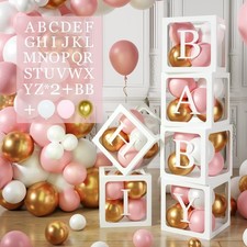 Baby Boxes with Letters for Baby Shower, 6pcs Transparent Boxes with 2 Set of...