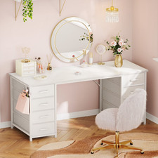 White Vanity Desk with 8 Drawers, Modern Makeup Table for Bedroom, Home Office o