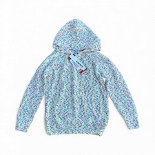 NWT DKNY Girls M 10/12 Pink Confetti Knit Sweater Hoodie Pullover Ribbed Soft