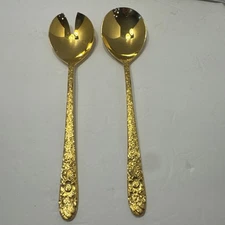 Vintage Viners of Sheffield gold-plated Roses And Flowers Serving Spoons RARE