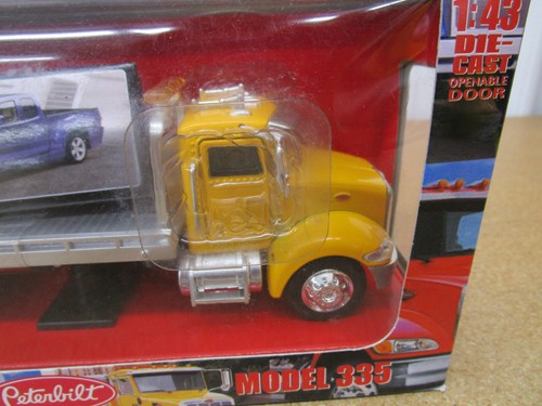 Peterbilt 335 semi truck flatbed car hauler NEW RAY 1/43 toy diecast box Z - Picture 3 of 7