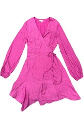 Guess Women’s Pink Lined Long Sleeve MIDI Wrap Dress Size L (Originally $120)