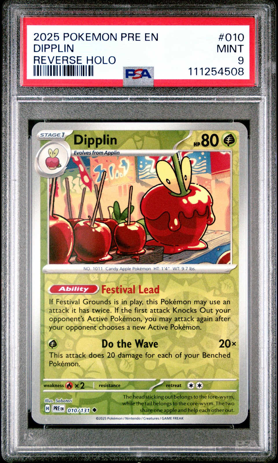2025 POKEMON PRE EN-PRISMATIC EVOLUTIONS REVERSE HOLO #010 DIPPLIN PSA 9