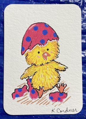 ACEO Original, Easter Chick, Kids, Cute, 2.5x3.5, Kimberly Cordner
