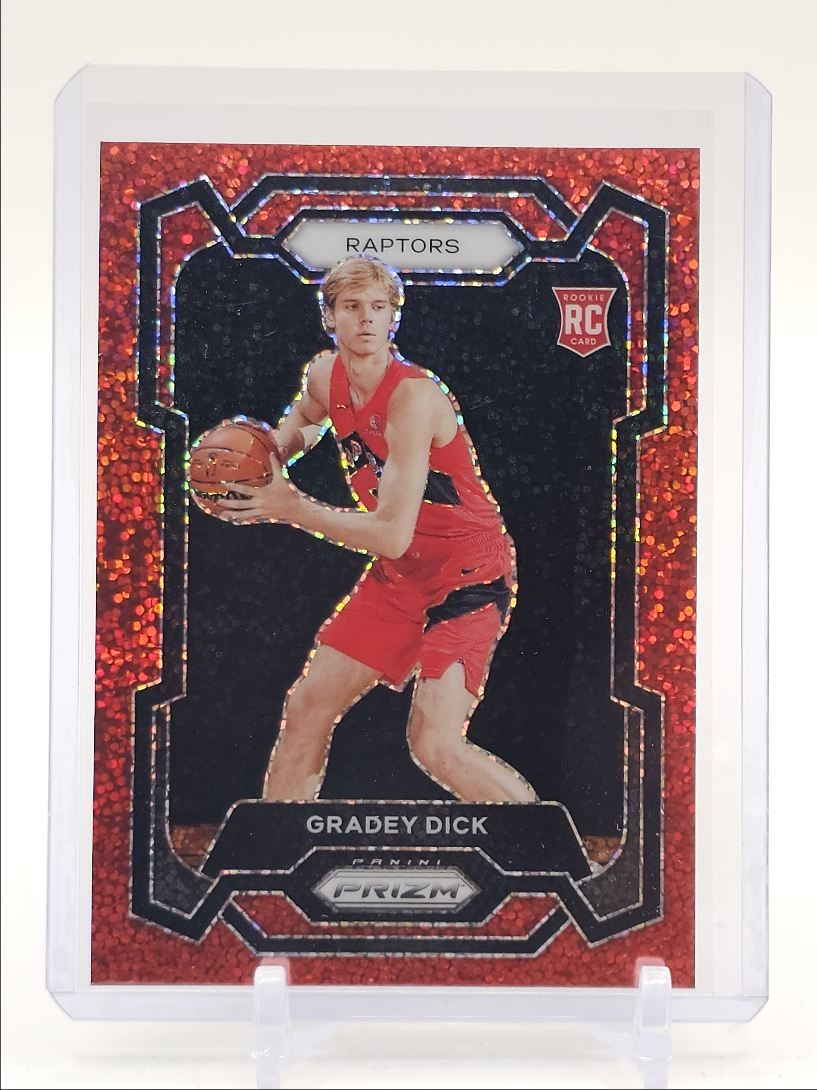 GRADEY DICK 2023-24 PANINI PRIZM ROOKIE RED SPARKLE RAPTORS #134 RC Q3098