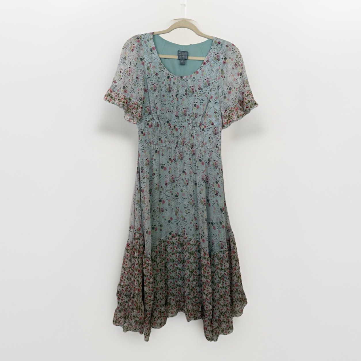 Rabbit Rabbit Rabbit Designs Blue Floral Ruffle MIDI Dress Size 6 Cottage Fairy