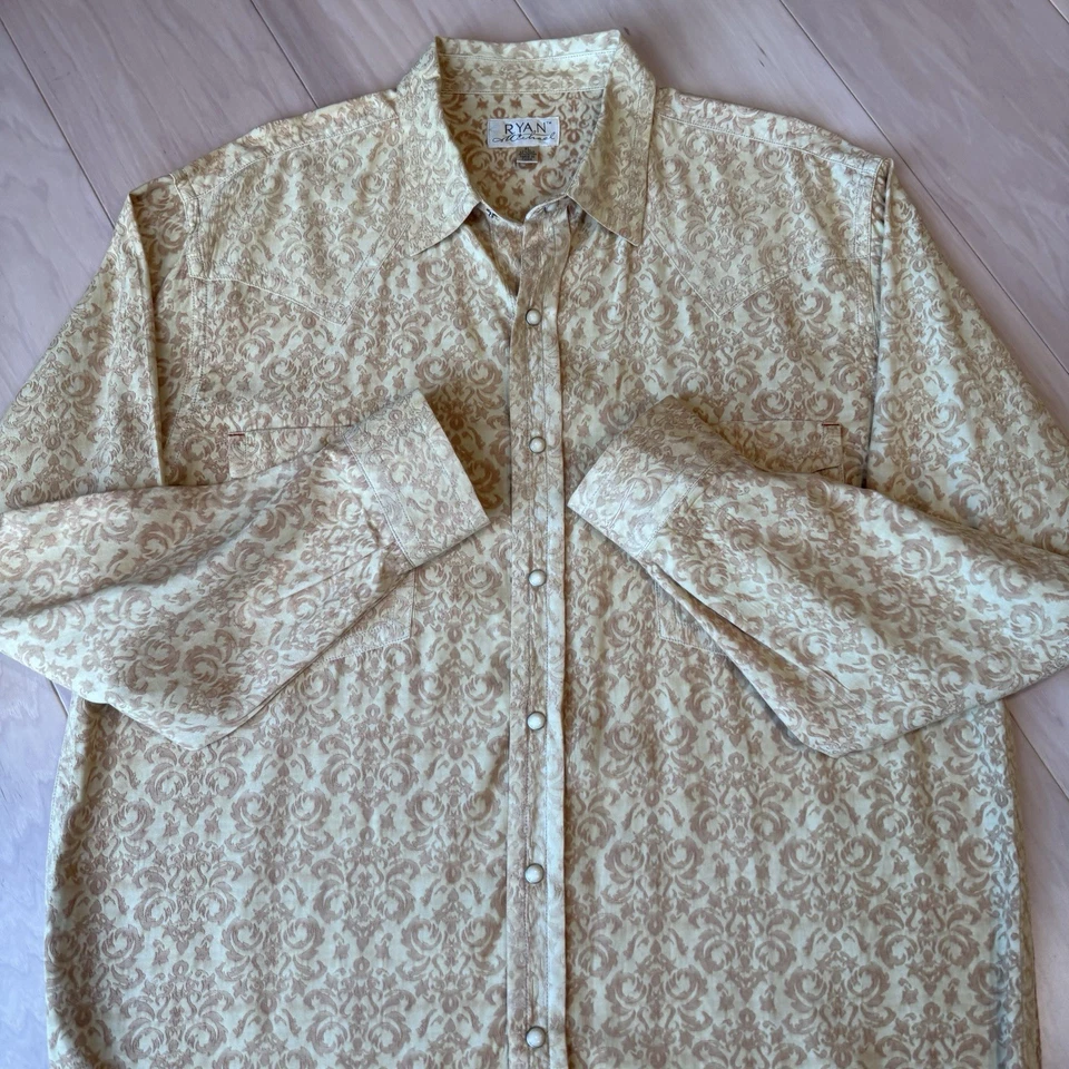 Camisa a Presión Ryan Michael Perla de Seda XL Amarillo Paisley Western Vaquero Abotonado Foto 4 de 4