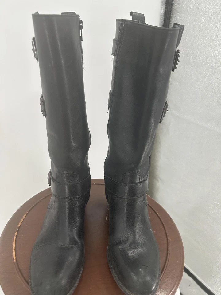 Botas Nurture para mujer talla 7,5 negras Dixie cuero hebilla cremallera montar media pantorrilla Foto 2 de 4