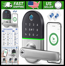 Smart Keypad Door Lock with Handle, Fingerprint App Control, Black/Silver