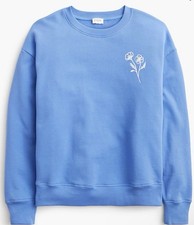 J Crew Flower Embroidery Sweatshirt Long Sleeve Blue NWT