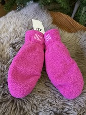 Ugg Womens Sherpa Fleece Mittens Gloves Soft Logo Patch Solferino Pink Size S M