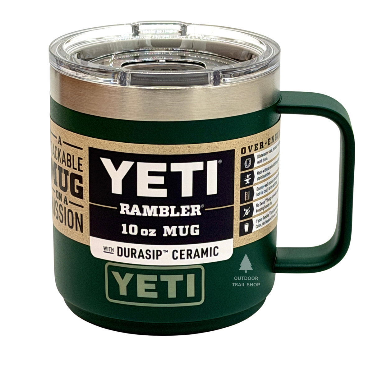 YETI Rambler 10 oz Mug Black Forest Green Ceramic Lined Retired
