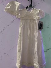 NWT Little Things Mean a Lot Girl Christening Baptism Gown Bonnet Set 6M Flaw