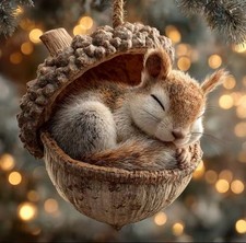 2D Hangs Forest Animal Acorn Ornaments Cozy Forest Christmas Ornaments 3.15inch