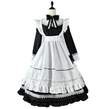 Women British Classic Maid Dress Lace Ruffle Tiered Apron Victorian Maid Outfit