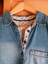 White Stuff Blue Denim Collared 3/4 Sleeve Midi Shirt Dress Pockets UK 8