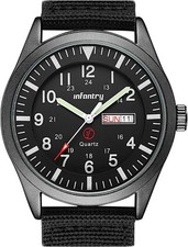 Infantry 5ATM Waterproof Mens Military Tactical Field Watch, Date  Day Black