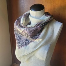 Vintage Large Square Glentex Cream Pink Black Paisley Scarf 30.5" Japan Head Nec