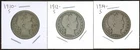 Lot of (3) Coins - 90% Silver Barber Half Dollars - 1910-S, 1912-S, 1914-S