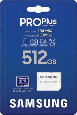 Samsung PRO Plus 512GB microSDXC UHS-I U3 Memory Card w/ SD Adapter
