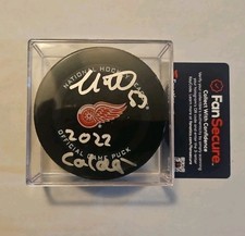 Moritz Seider Signed Game Puck Fanatics Detroit Red Wings Incribed 2022 Calder