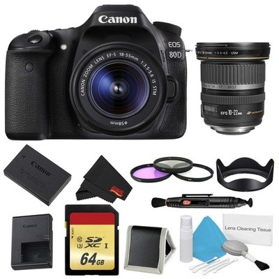 Canon EOS 80D DSLR Camera +18-55mm Lens Bundle w/ 3 Piece Filter & Memory Kit +