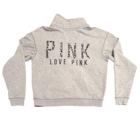 Victoria Secret PINK LOVE PINK Gray Half Zip Leopard Sweatshirt Size Small Petit