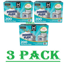 3pc Member Mark Power Flex Tall Kitchen Drawstring Trash Bags Fresh Scent 13 gal