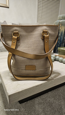 Pierre Frey Paris Beige Canvas Leather Tote Shoulder Bag